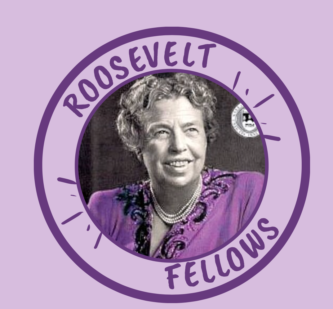 Roosevelt Fellow logo in purple with image of Eleanor Roosevelt