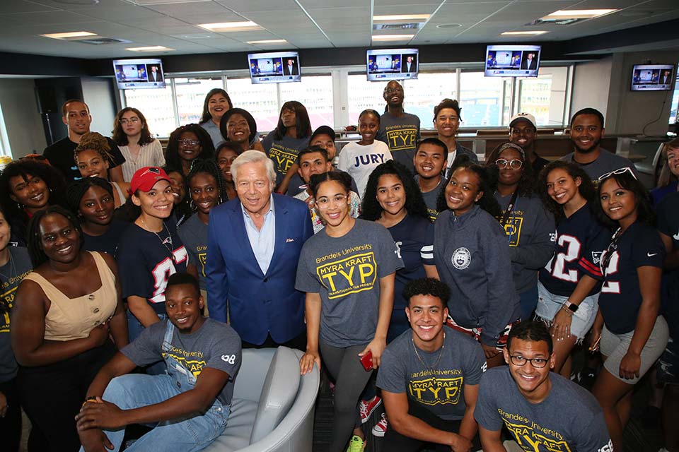 MKTYP students with Patriots owner Robert Kraft at Gillette stadium