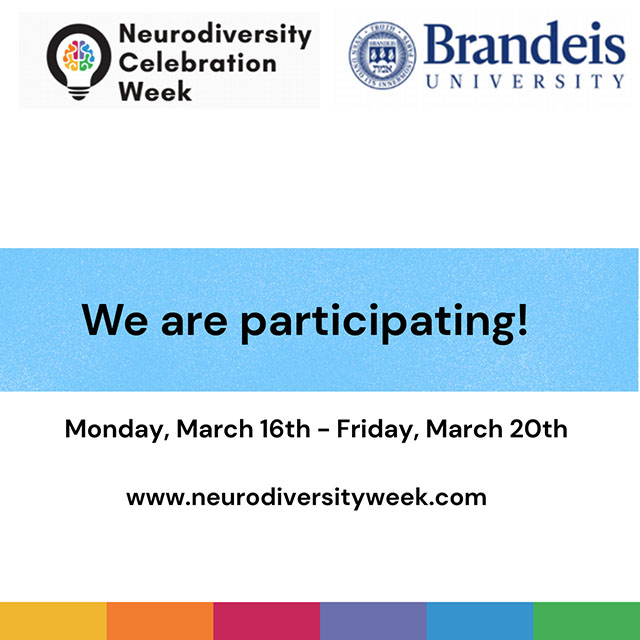Neurodiversity Celebration Week logo and text: We're Participating! March 16 - 20, 2026, www.neurodiversityweek.com