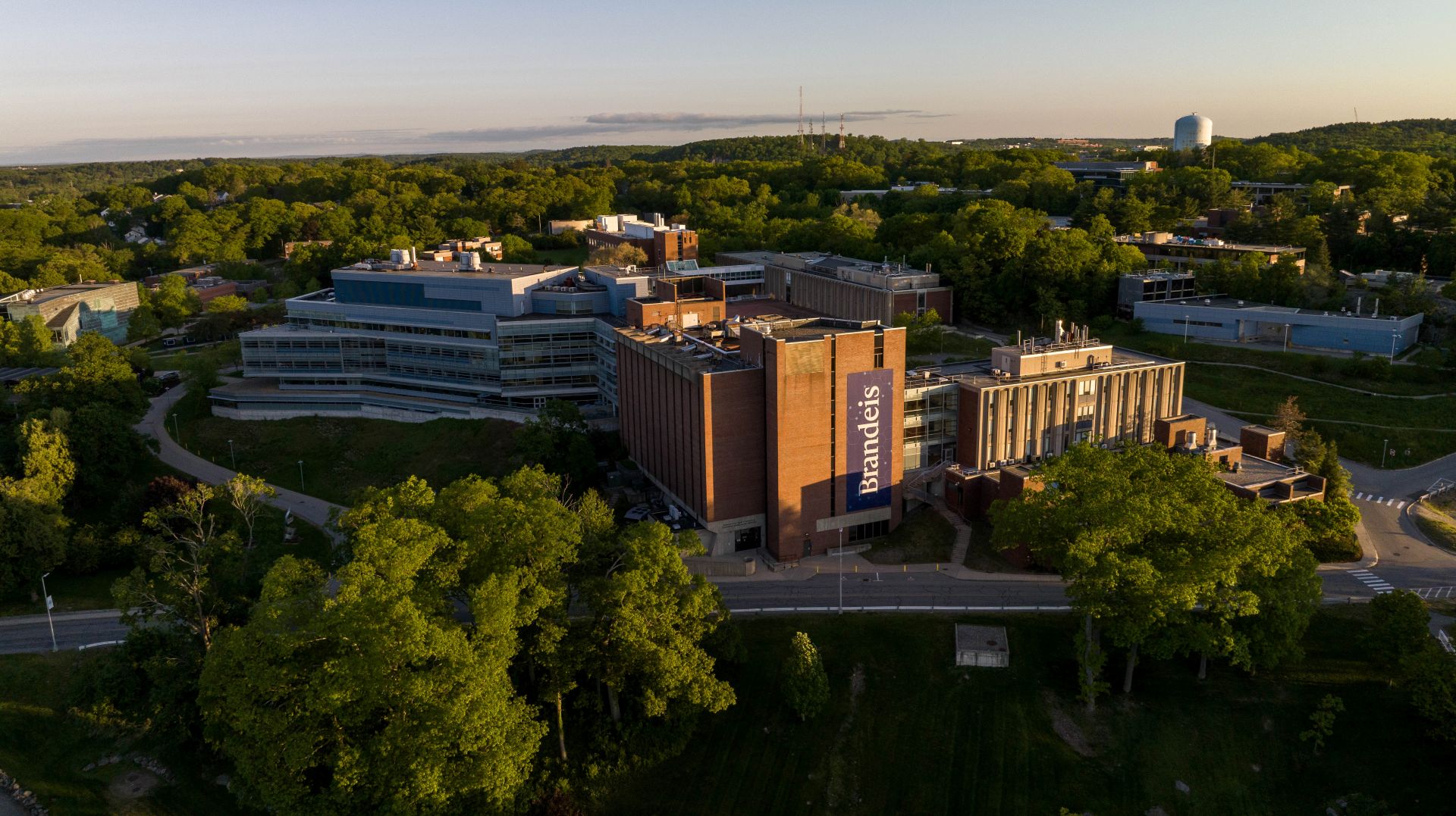sunset aerial photo of brandeis campus