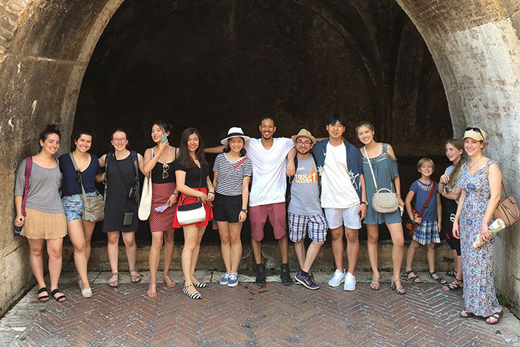 Students pose in Siena