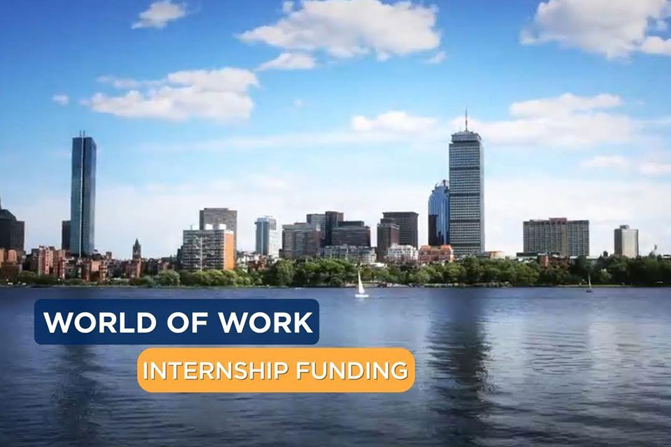 Boston skyline with the words World of Work Internship Program