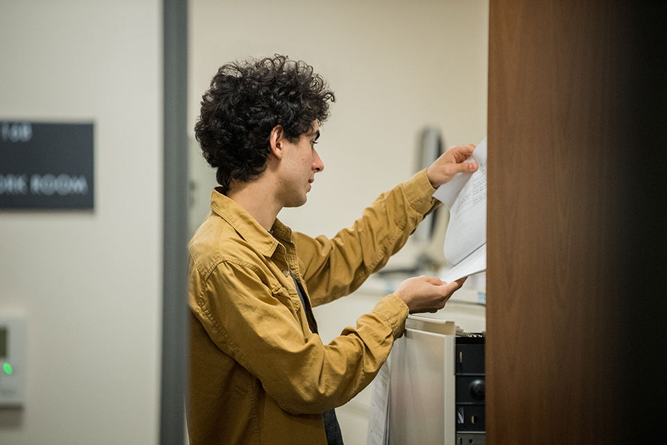 Student working in an office