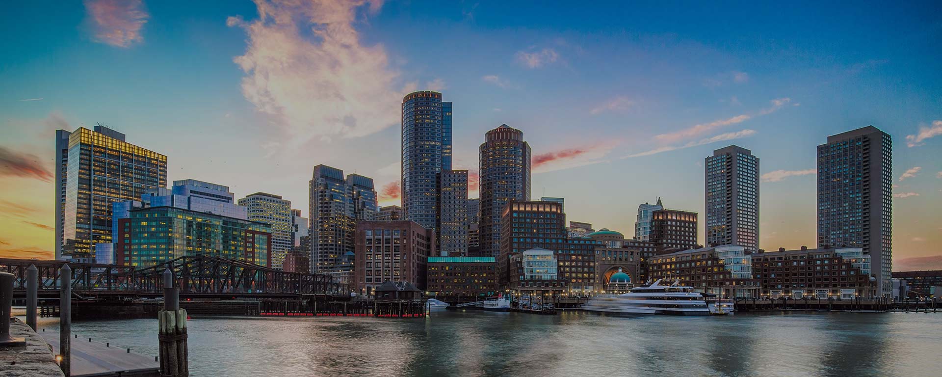 Boston skyline with the Boston Harbor in the foreground