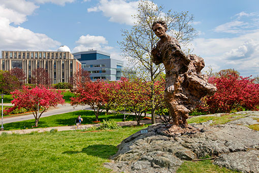 Statue of Louis Brandeis in the springtime