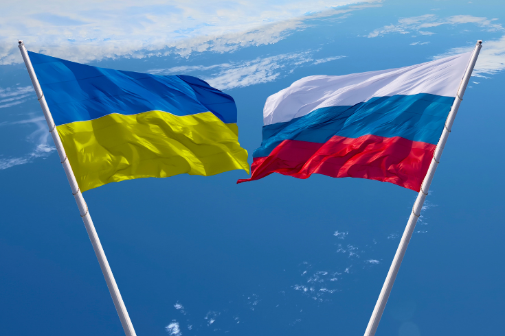 Flags of Russia and Ukraine
