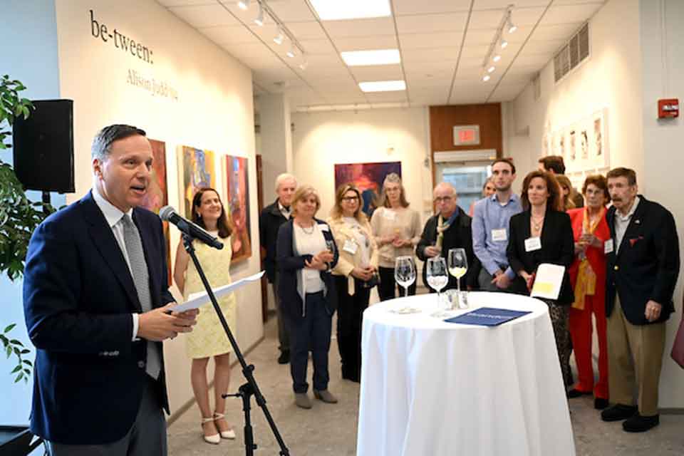President Liebowitz speaking at the gallery opening