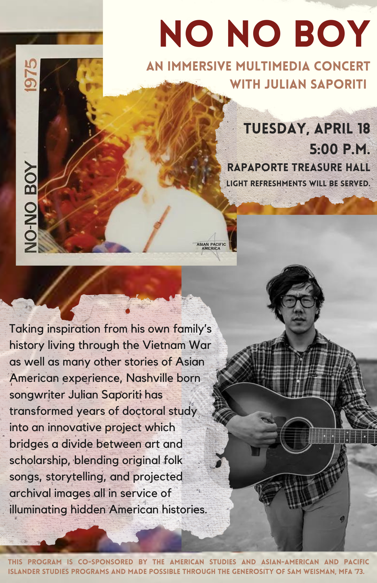 A postor for Julian Saporiti's "No-No Boy" concert.