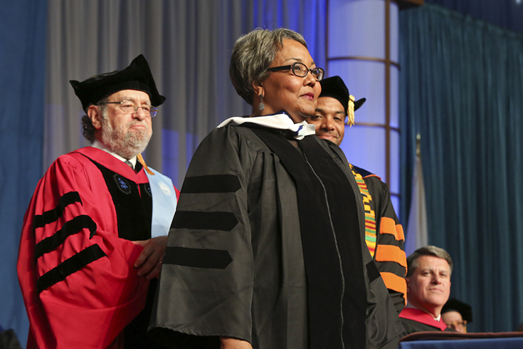 Julieanna Richardson prepares to receive her honorary degree at 2016 commencement