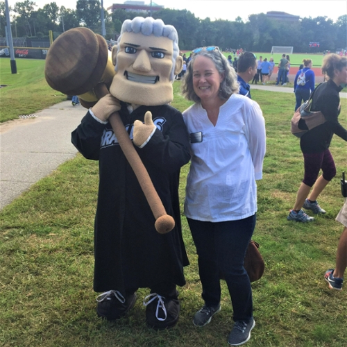 Dean Hodgson and the Brandeis Judge mascot