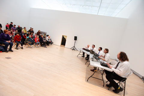 The Boston Typewriter Orchestra performing in the Rose Art Museum.