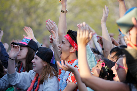 The energetic crown cheering on the performance at Chapels Field.