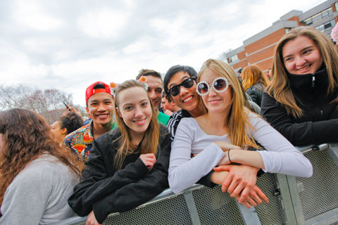 A crowd of smiling people.