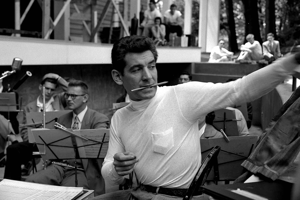 Leonard Bernstein with a pencil in his mouth