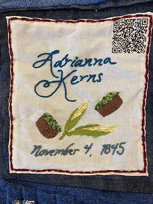 Sewn patch with the name Adrianna Kerns