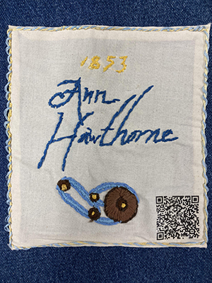 Sewn patch with the name Ann Harthorne