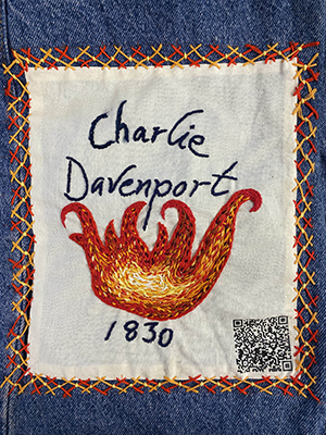 Sewn patch with the name Charlie Davenport