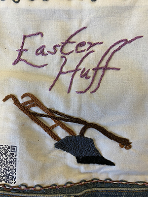 Sewn patch with the name Easter Huff