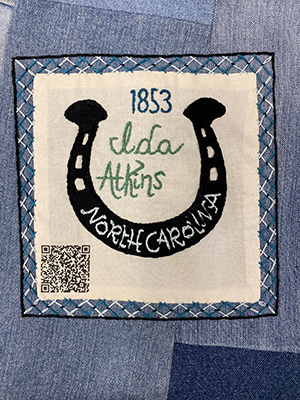 Sewn patch with the name Ida Atkins