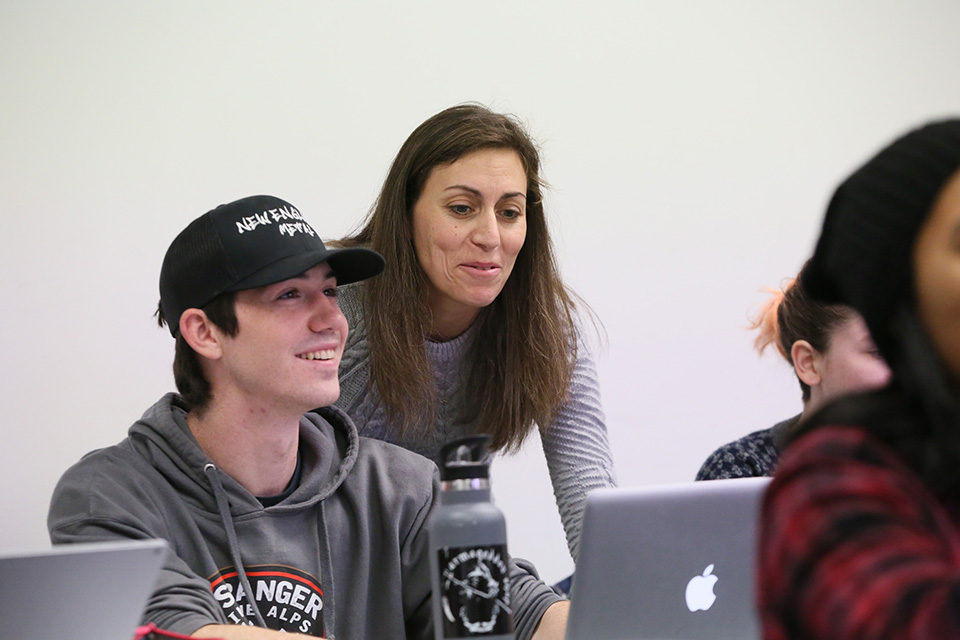 Biochemistry professor and student in class