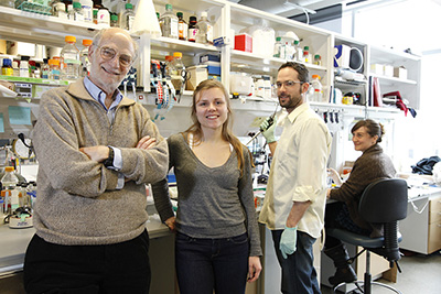 Michael Rosbash, Nobel prize recipient, with students in his lab