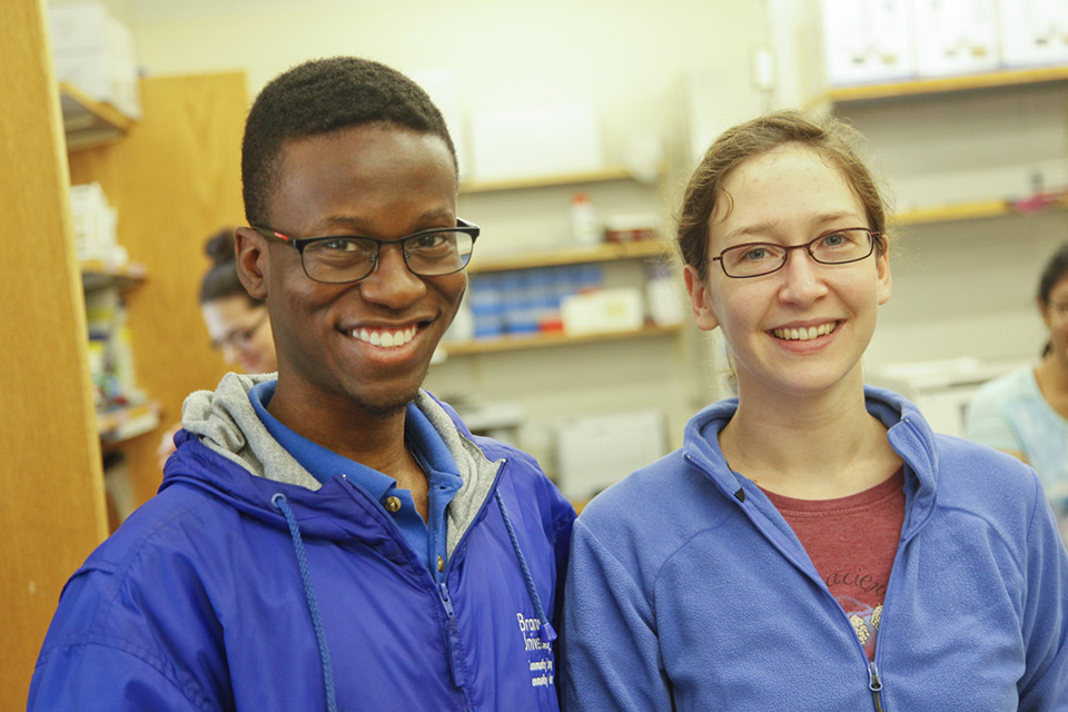 Students in a Brandeis Biotechnology lab