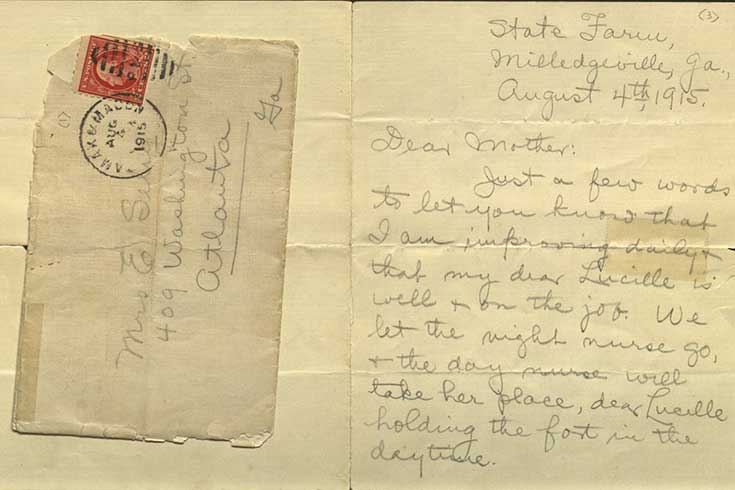 yellowed, handwritten letter from Leo Frank to his mother