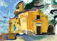 Painting of a yellow building
