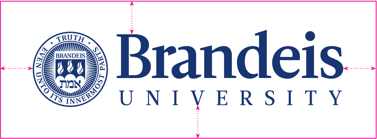 Brandeis University logo with arrows indicating clear space around logo