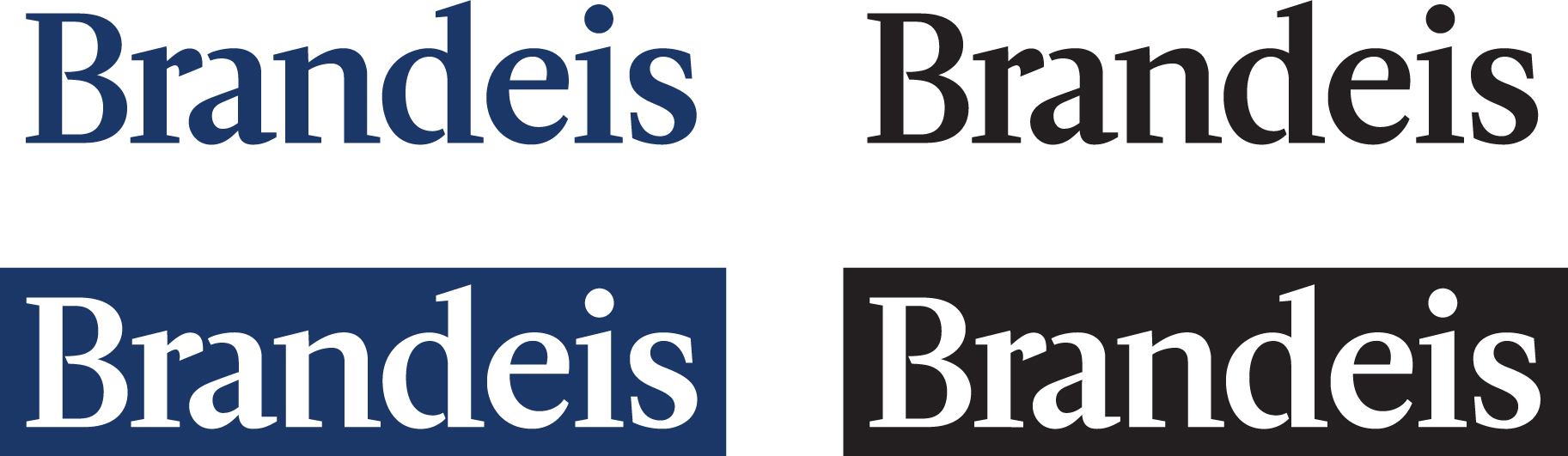 The Brandeis logo without the seal in 4 color variations