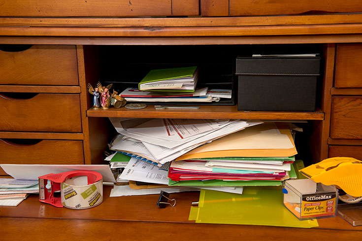 Shelves in a desk