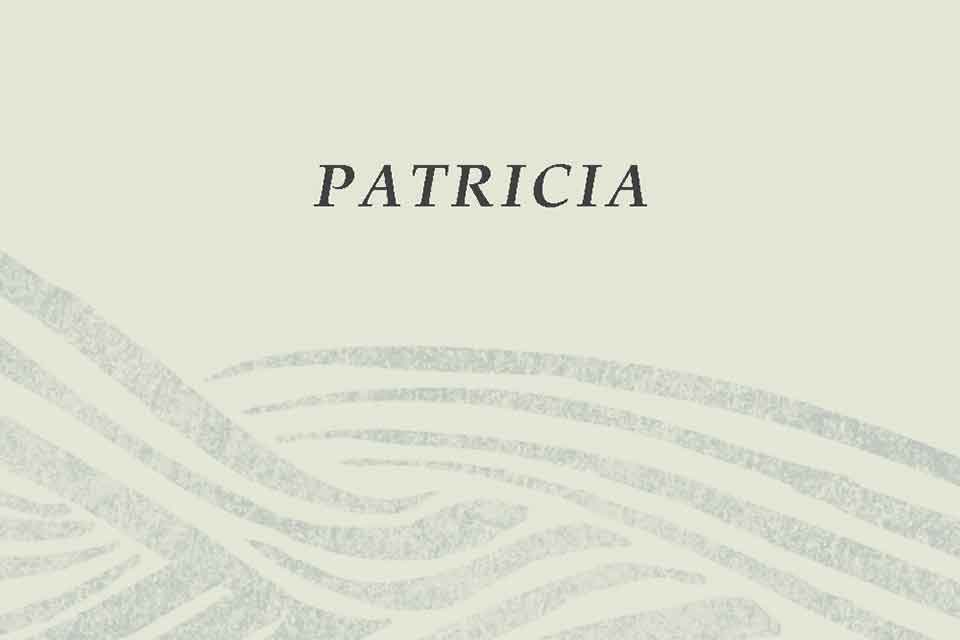 Text of Patricia's name against wave banner image