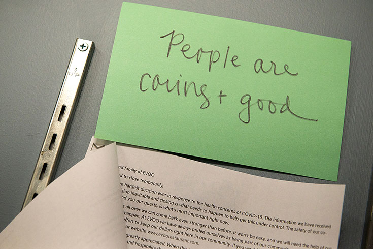 A note that says People are Caring and Good