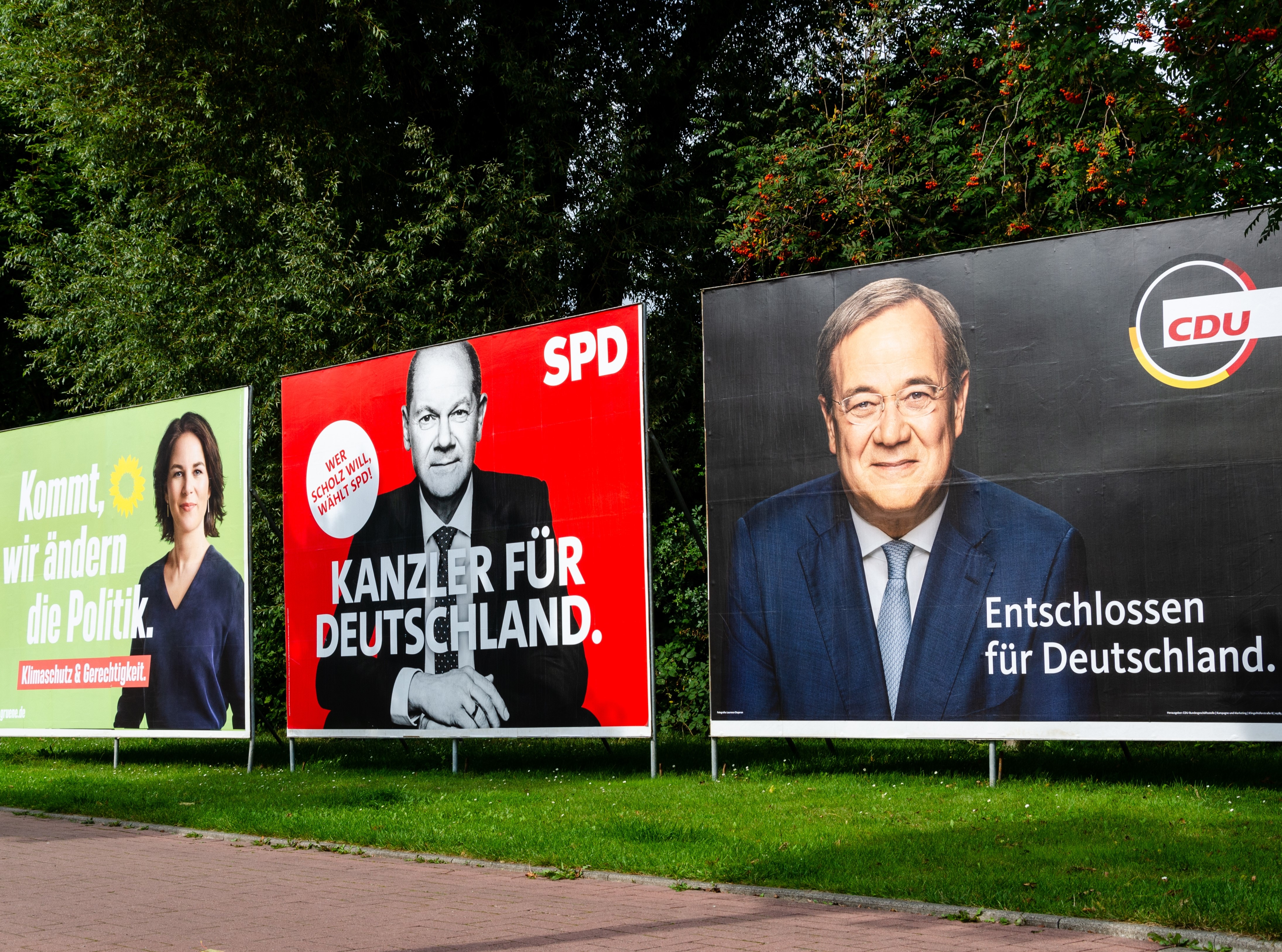 Soest, Germany - September 12, 2021: Election campaign posters of German political parties