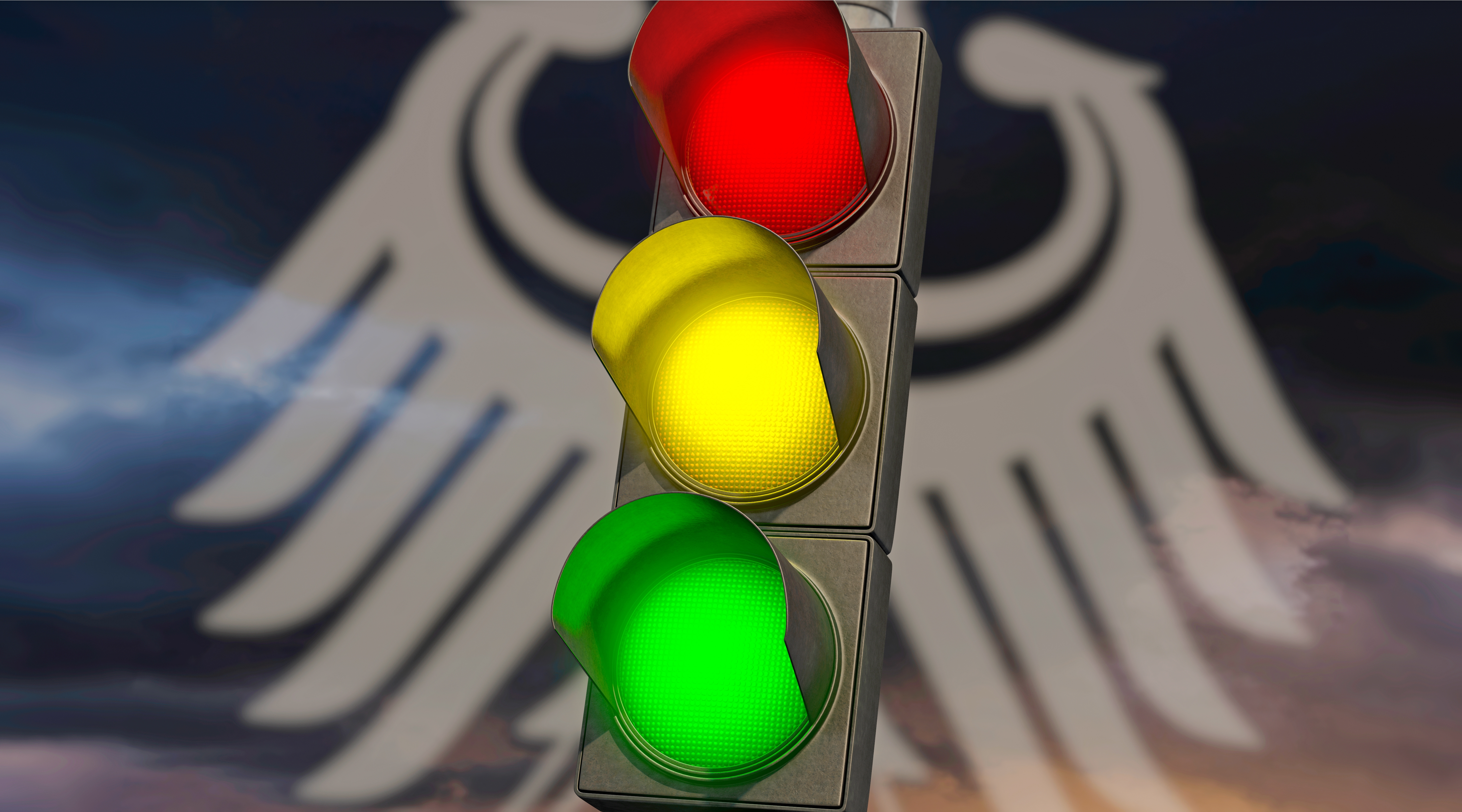 3D illustration, SPD, FDP, Greens - Ampelkoalition ("traffic light coalition") in Germany