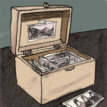 Sketch drawing of a box with photos