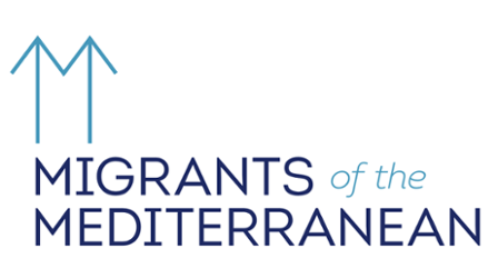 blue colored logo for Migrants of the Mediterranean