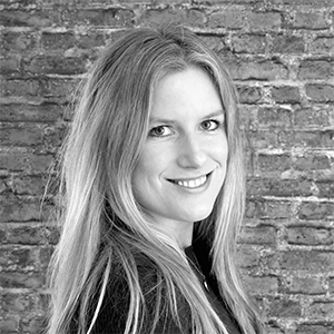 Black and white photo of Laura smiling