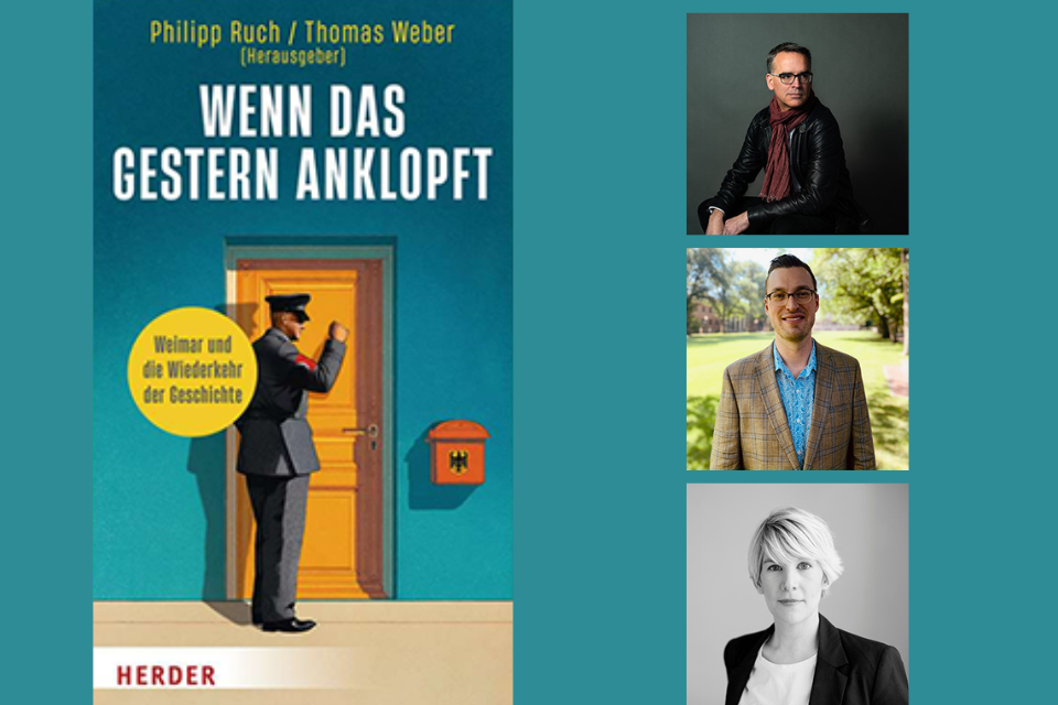 Book cover with headshots of 3 speakers