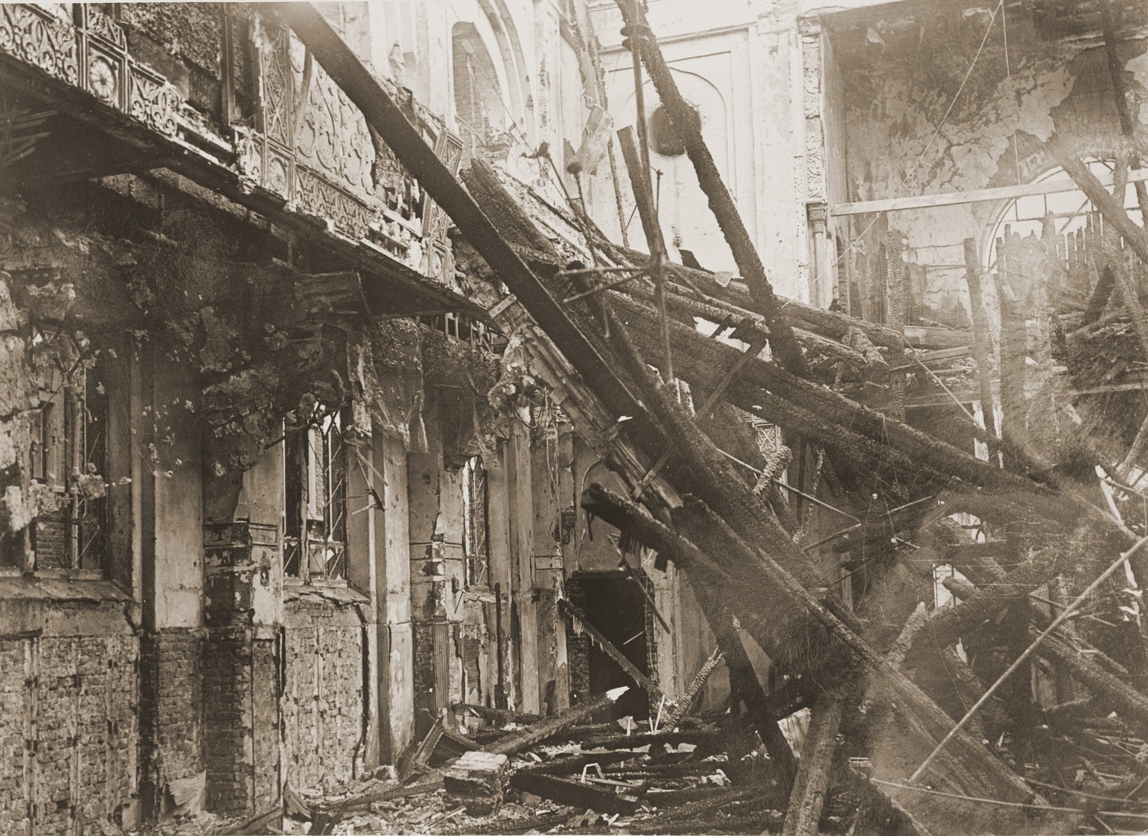 View of the old synagogue in Aachen after its destruction on Kristallnacht.