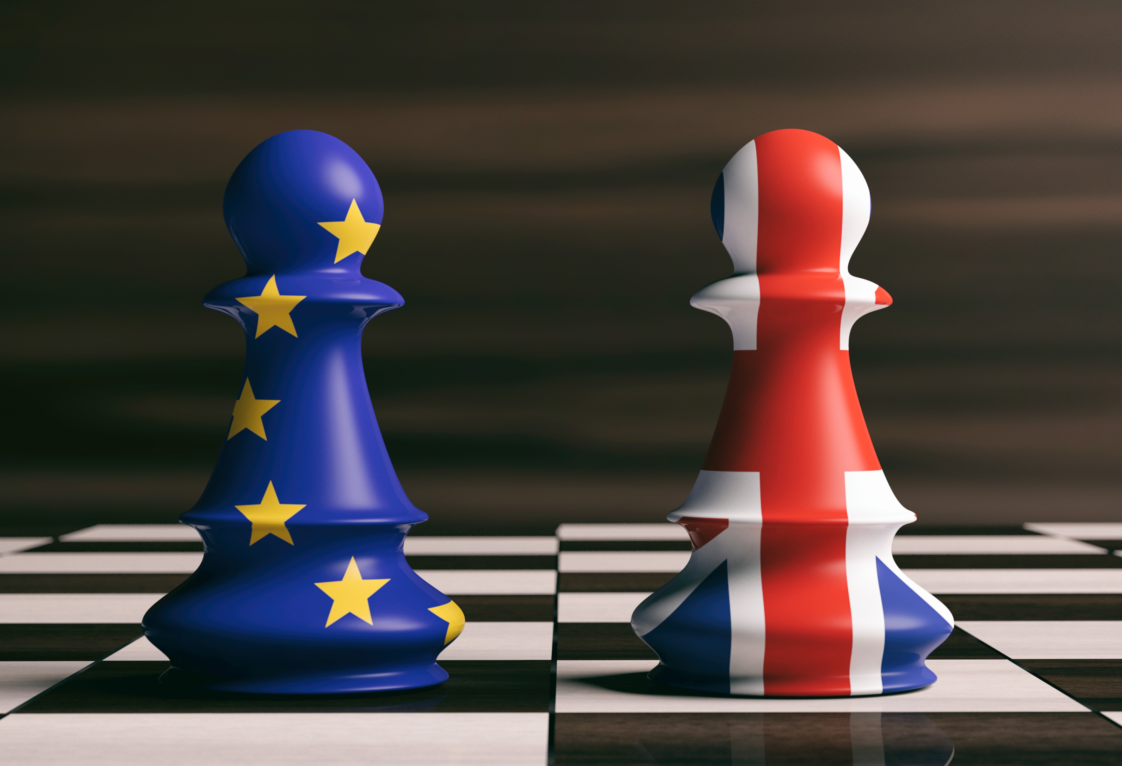 Symbolic image with chess figures representing Great Britain and the European Union