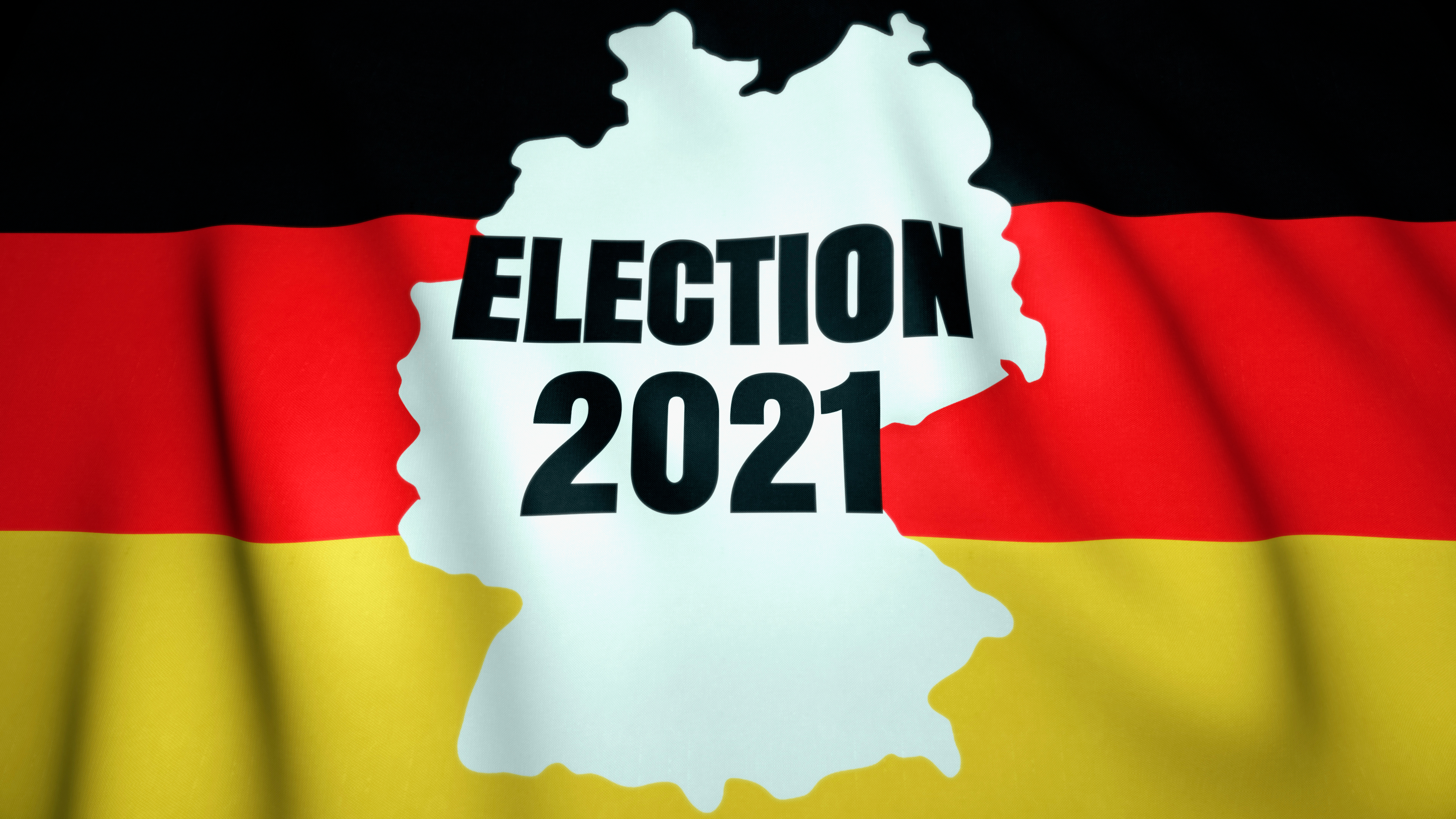 Election 2021 text on German waving flag on the background