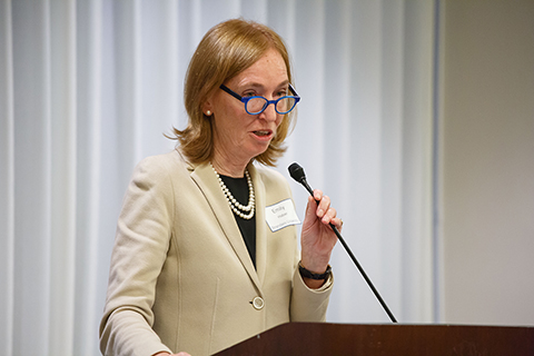 Emily Haber at the podium