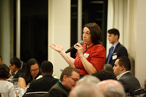 Guest Angelika Weis-Amon posing a question to the speakers