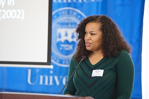 Panelist Cynthia Porter speaking from the podium