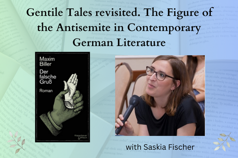picture of Saskia fischer speaking into a mic and a book cover