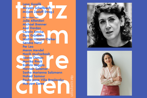 Banner for trotzdem sprechen in orange and blue