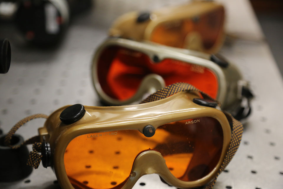 Three pairs of safety goggles