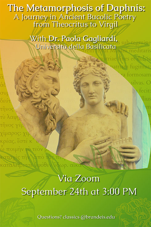 Flyer for The Metamorphosis of Daphnis with Dr. Paola Gagliardi
