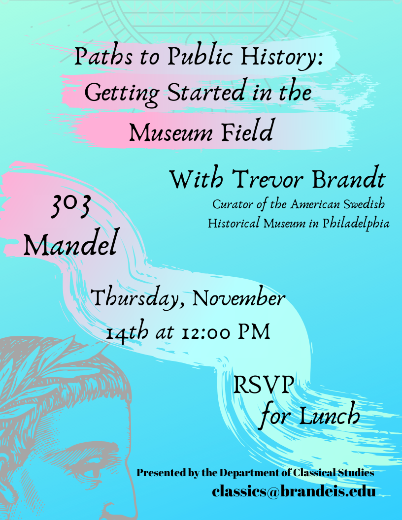 Flyer for Trevor Brandt's talk in 303 Mandel on Thursday, November 14th at 12:00 PM